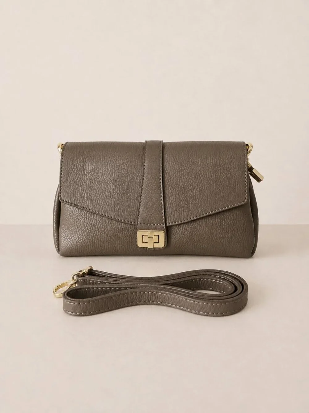 Taupe Italian Leather Crossbody Bag, Structured Shoulder Purse, Genuine Leather
